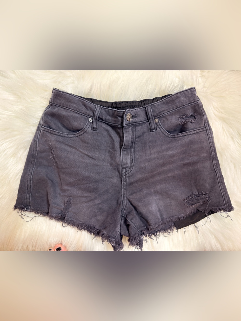 aerie Washed Black Distressed Denim Cutoff Shorts